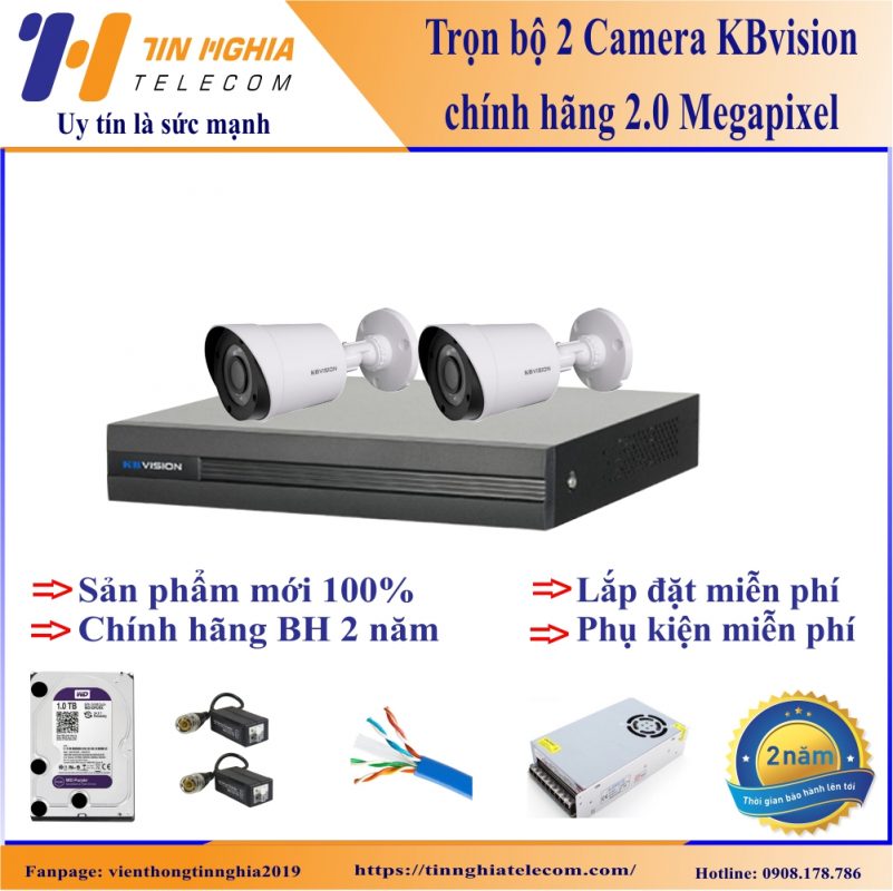 Trọn bộ 2 camera kbvision chính hãng giá rẻ