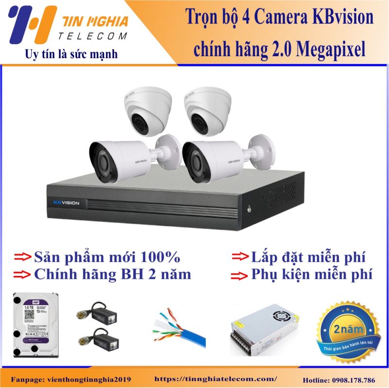 Trọn bộ 4 camera kbvision chính hãng giá rẻ