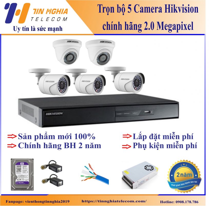Trọn bộ 5 camera Hikvision chính hãng giá rẻ