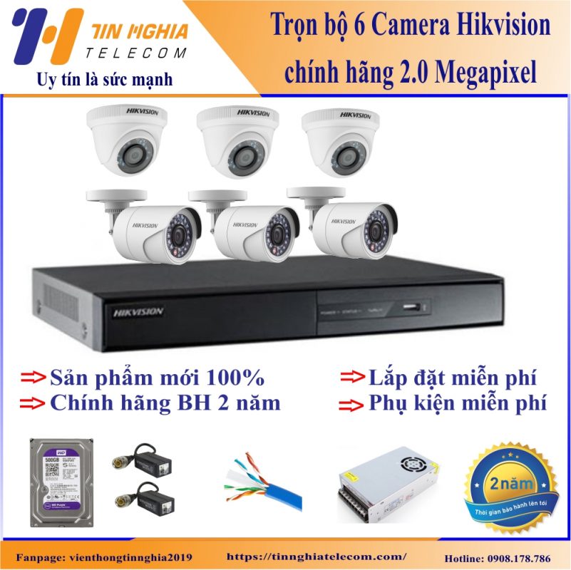 Trọn bộ 6 camera Hikvision chính hãng giá rẻ